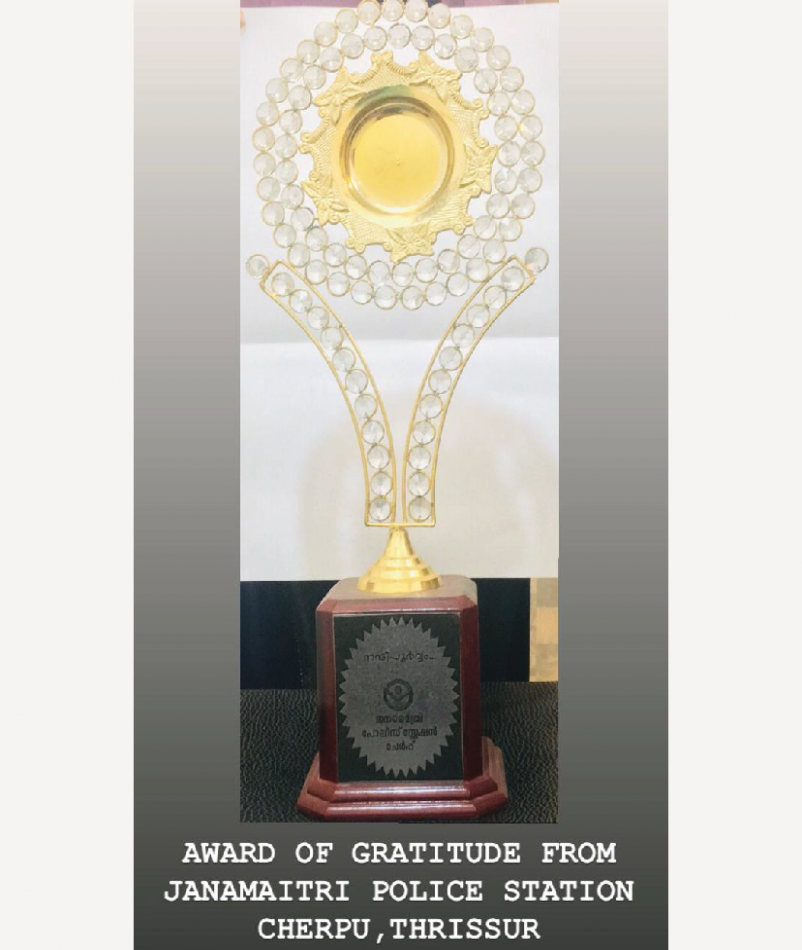 Award of gratitude from Janamaitri Police Station Cherpu,Thrissur